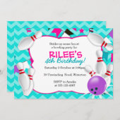 Bowling Party Invitation - GIRLS Kaart (Voorkant / Achterkant)