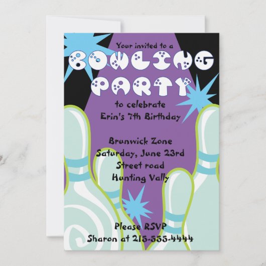 Bowling Party Invitation Happy Birthday Invite Boy Kaart (Voorkant)