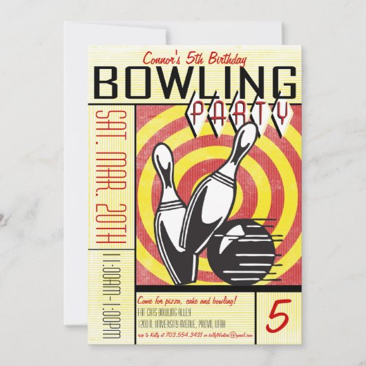 Bowling Party Invitation - Red Kaart (Voorkant)