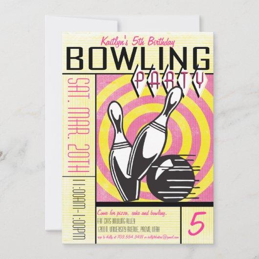 Bowling Party Invitation - Roze Kaart (Voorkant)