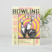 Bowling Party Invitation - Roze Kaart (Staand voorkant)