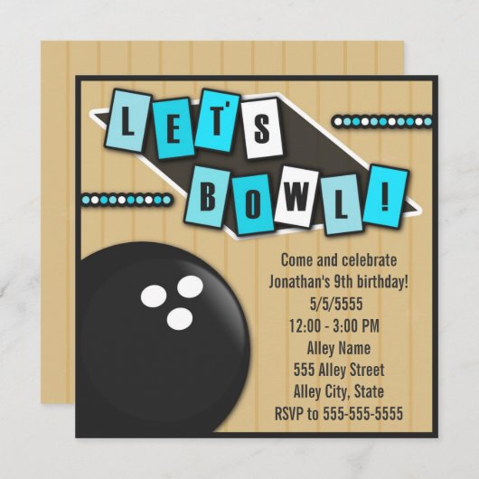Bowling Party Kaart (Voorkant / Achterkant)