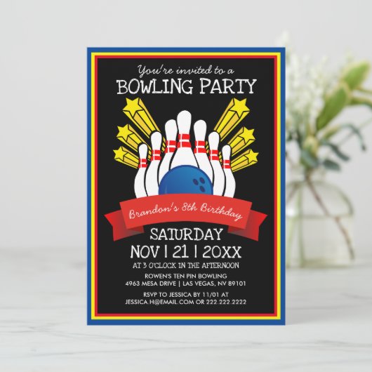 Bowling Party | Kinder geboortedag Kaart (Staand voorkant)