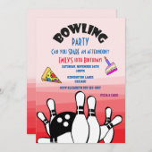 Bowling Party Nodig Bal en Pins Pizza en Taart uit Kaart (Voorkant / Achterkant)