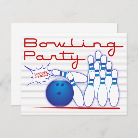 Bowling Party nodigt uit Kaart (Voorkant / Achterkant)