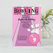Bowling Party Pink Girls Verjaardag Kaart (Staand voorkant)