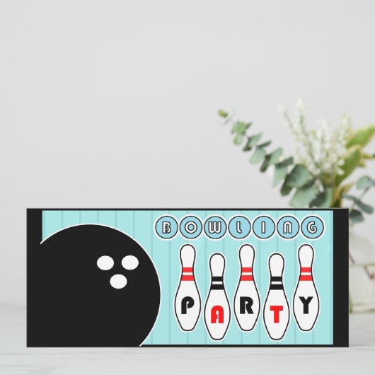 Bowling Party Pins  uitnodiging (Staand voorkant)