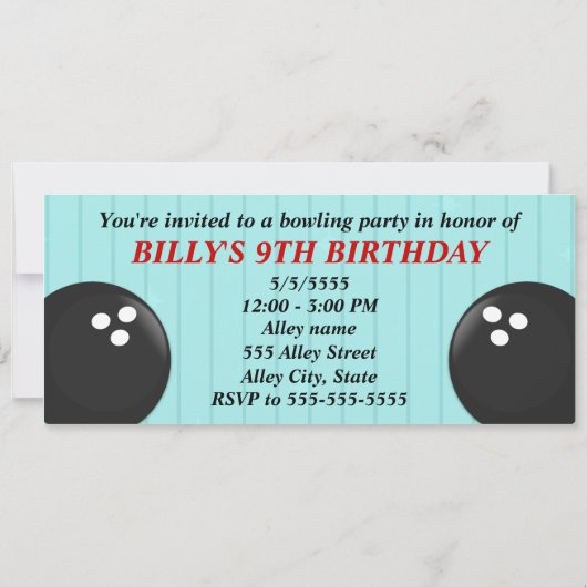 Bowling Party Pins  uitnodiging (Achterkant)