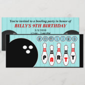 Bowling Party Pins uitnodiging (Voorkant / Achterkant)