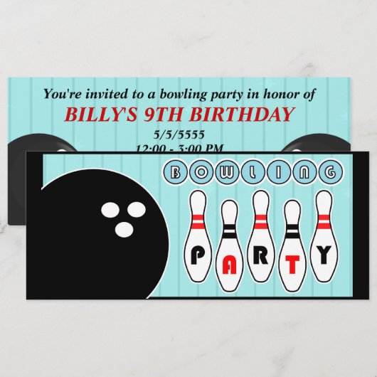 Bowling Party Pins  uitnodiging (Voorkant / Achterkant)