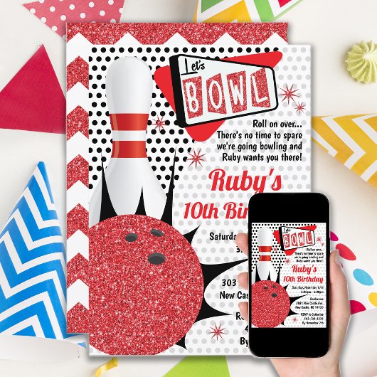 Bowling Party Retro Pin Up Tenpin Kaart