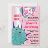 Bowling Party Retro Pink & Blauwgroen Tenpin Kaart (Voorkant)