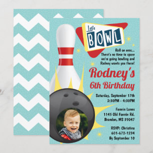 Bowling Party Retro Tenpin met Foto Kaart