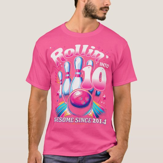 Bowling Party Rollin' 10 Geweldige 2014 10e verjaa T-shirt (Voorkant)