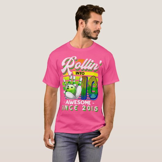 Bowling Party Rollin' 10 Geweldige 2015 10e verjaa T-shirt (Voorkant volledig)