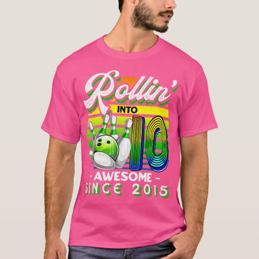 Bowling Party Rollin' 10 Geweldige 2015 10e verjaa T-shirt (Voorkant)