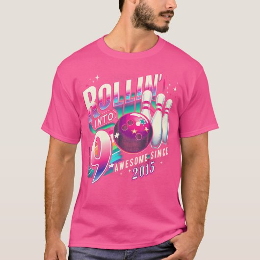 Bowling Party Rollin' 9 Geweldige 2015 9e verjaard T-shirt (Voorkant)