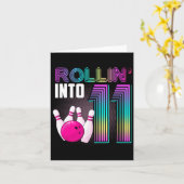 Bowling Party Rollin' Into 11 11th Verjaardag Meis Kaart (Gele Bloem)