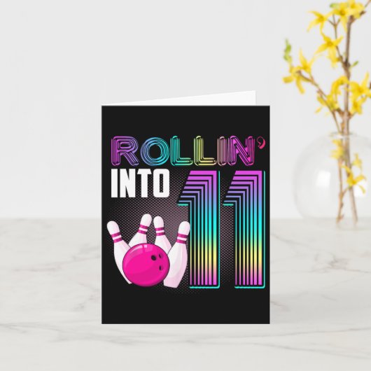 Bowling Party Rollin' Into 11 11th Verjaardag Meis Kaart (Gele Bloem)