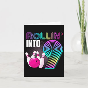 Bowling Party Rollin' Into 9 9th Verjaardag Meisje Kaart