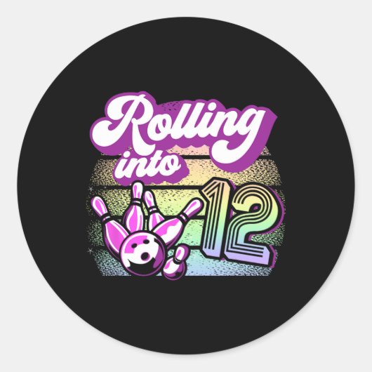 Bowling Party Rolling In 12 Bowling Verjaardag Ronde Sticker (Voorkant)