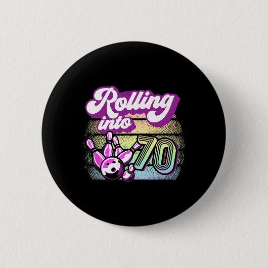 Bowling Party Rolling In 70 Bowling Verjaardag 1 Ronde Button 5,7 Cm (Voorkant)