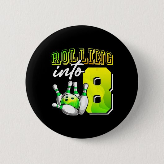 Bowling Party Rolling in 8 8e verjaardag meisjes B Ronde Button 5,7 Cm (Voorkant)