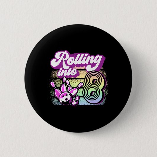 Bowling Party Rolling In 8 Bowling Verjaardag Ronde Button 5,7 Cm (Voorkant)