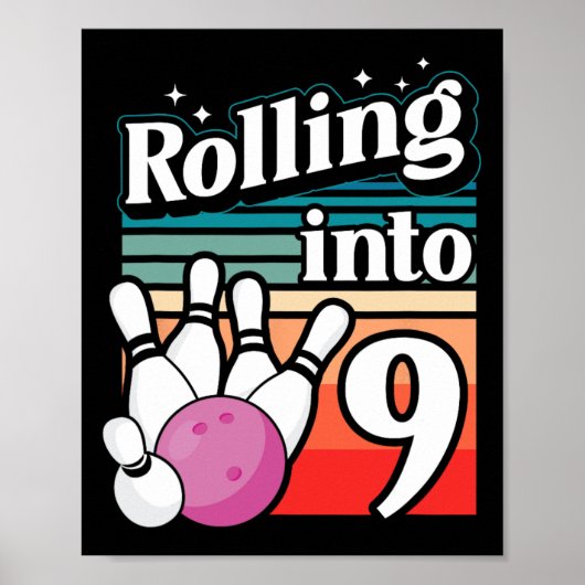 Bowling Party Rolling In 9 Bowling Verjaardag Poster (Voorkant)