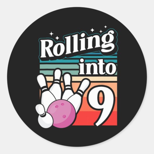Bowling Party Rolling In 9 Bowling Verjaardag Ronde Sticker (Voorkant)