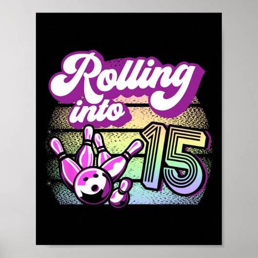 Bowling Party rolt naar 15 Bowling verjaardag Poster (Voorkant)