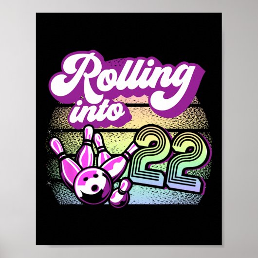 Bowling Party rolt naar 22 Bowling verjaardag Poster (Voorkant)