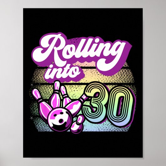 Bowling Party rolt naar 30 Bowling verjaardag Poster (Voorkant)