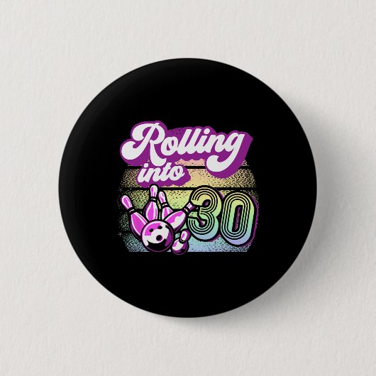Bowling Party rolt naar 30 Bowling verjaardag Ronde Button 5,7 Cm (Voorkant)