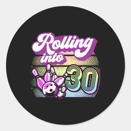 Bowling Party rolt naar 30 Bowling verjaardag Ronde Sticker (Voorkant)