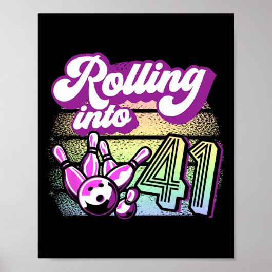 Bowling Party rolt naar 41 Bowling verjaardag Poster (Voorkant)
