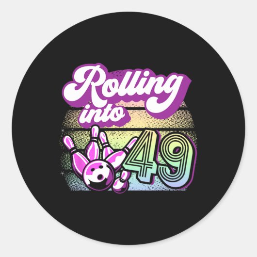 Bowling Party rolt naar 49 Bowling verjaardag Ronde Sticker (Voorkant)