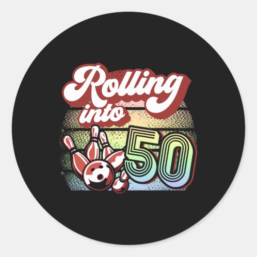 Bowling Party rolt naar 50 Bowling verjaardag Ronde Sticker (Voorkant)