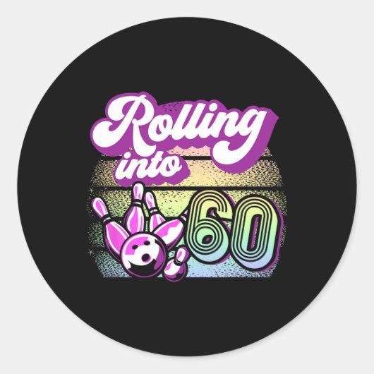 Bowling Party rolt naar 60 Bowling verjaardag Ronde Sticker (Voorkant)