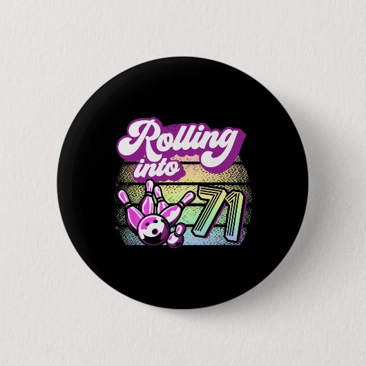 Bowling Party rolt naar 71 Bowling verjaardag Ronde Button 5,7 Cm (Voorkant)