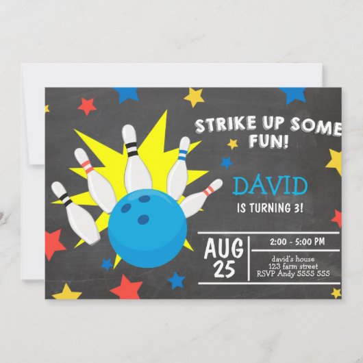 Bowling Party schoolbord Strike Up Fun Verjaardag Kaart (Voorkant)