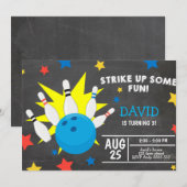Bowling Party schoolbord Strike Up Fun Verjaardag Kaart (Voorkant / Achterkant)