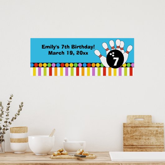 Bowling Party Stippen & Stripes Retro Birthday Ban Poster (Keuken)