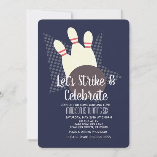 Bowling Party Strike en Celebrate Birthday Party Kaart (Voorkant)