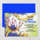 Bowling Party Uitnodiging Gelukkige Verjaardag Uit (Voorkant / Achterkant)