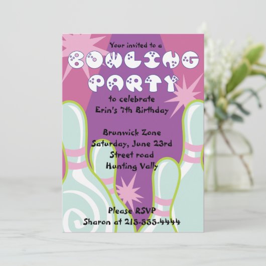 Bowling Party Uitnodiging Gelukkige Verjaardag Uit (Staand voorkant)