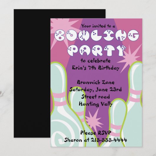 Bowling Party Uitnodiging Gelukkige Verjaardag Uit (Voorkant / Achterkant)