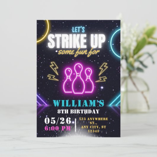 Bowling Party uitnodiging, jongen bowling verjaard Kaart (Staand voorkant)