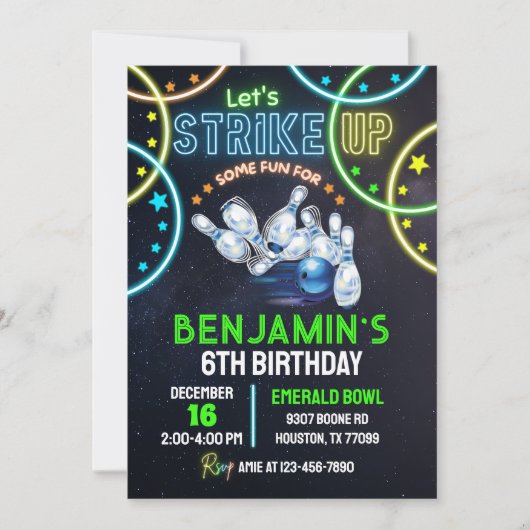 Bowling Party Uitnodiging jongens Strike Up Some F (Voorkant)