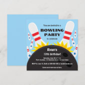Bowling party-uitnodiging met bowlingbal, blauw kaart (Voorkant / Achterkant)